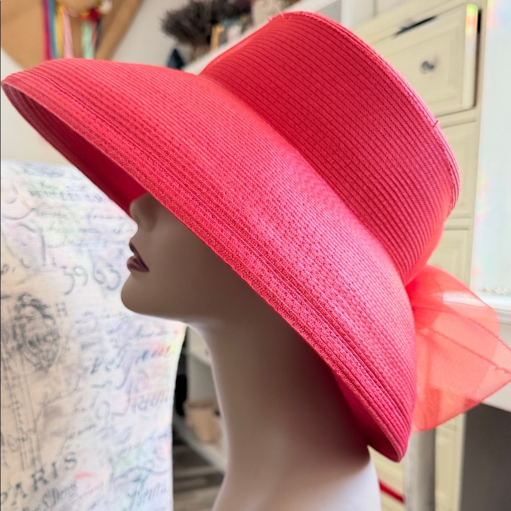Betmar New York  Red Women's Wide Brim Hat with Bow Vintage Lightweight